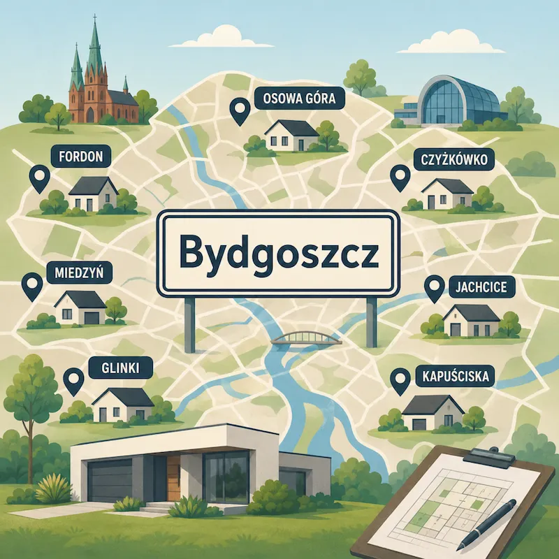 Dzielnice Bydgoszczy w których budujemy domy Energooszczędne