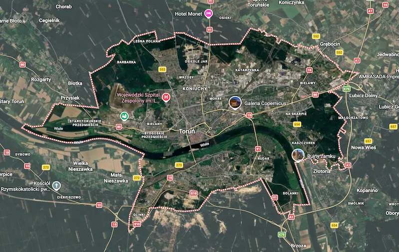 Mapa Torunia